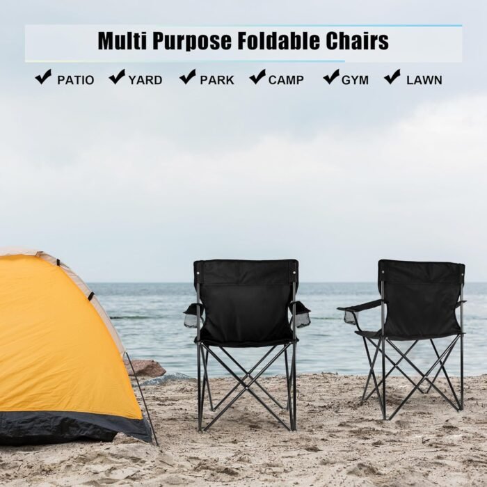 HaSteeL Foldable Camping Chair Set of 2, Folding Camp Chairs for Adults, Large Portable Lawn Chair for Outdoors Fishing, Hiking, Travel, Picnic, Beach, Supports 275lbs & Include Storage Bags (Black) - Image 7