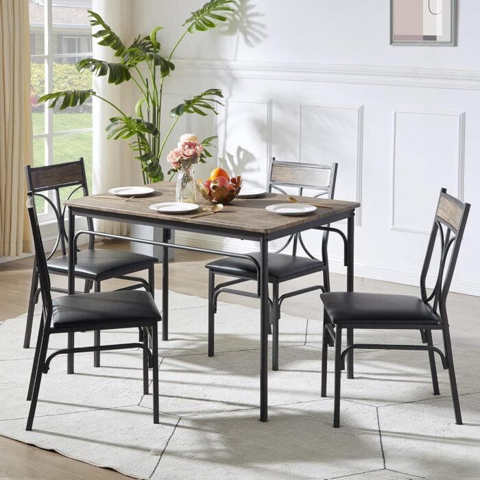 VECELO Kitchen Dining Room Table Set with 4 Chairs for Small Space, Apartment,Metal Steel Frame - Image 4