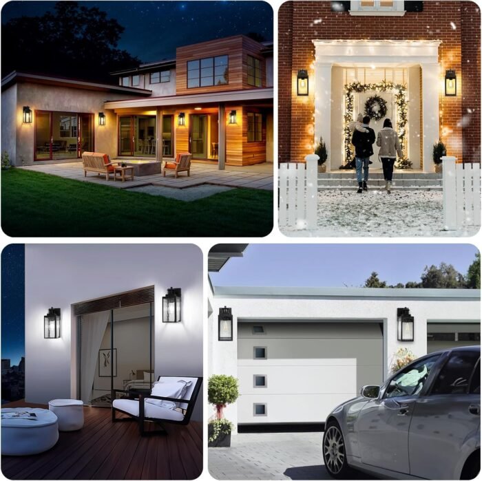 Motion Sensor Outdoor Lights Fixture, Dusk to Dawn Exterior Porch Light Wall Mount with Water-Rippled Glass, Black Modern Outside Wall Sconce Lanterns for House, Garage, Patio, Bulbs Not Included - Image 8