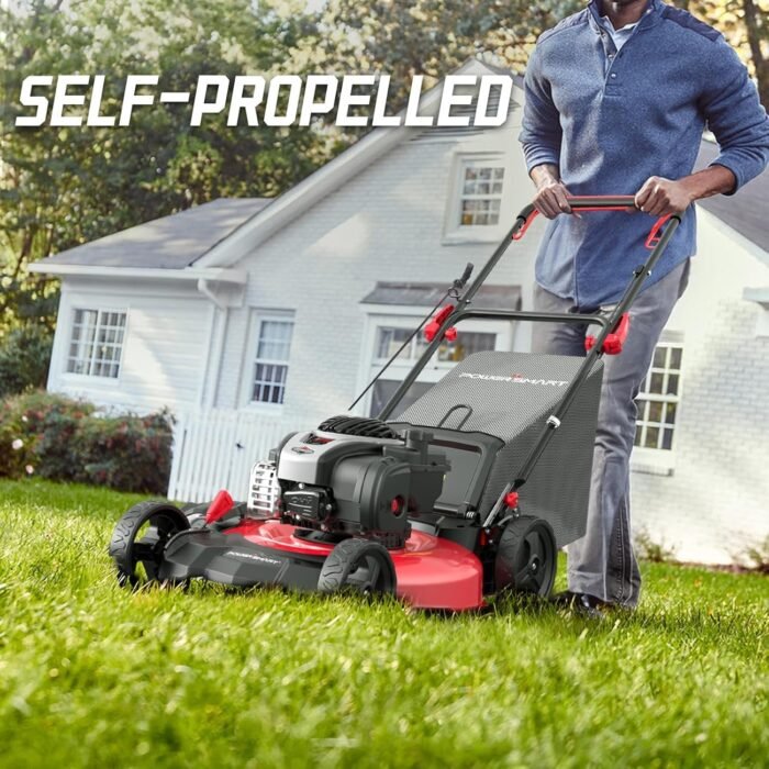 PowerSmart 21" 140cc Self Propelled Lawn Mower, 6-Position Adjustable Cutting Height, 3-in-1 with Mulching. Side Discharge. Rear Bagging, Easy Start - Image 6