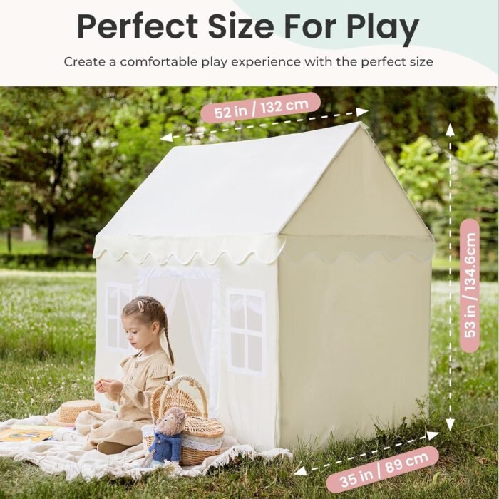 Tiny Land Play Tent with Padded Mat & LED Lights, Kids Tent, Playhouse for Kids, Indoor Bed Tent for Toddler, Toys for 3,4,5,6-Year-Old Girls, Neutral Color Play Room Furniture - Image 6