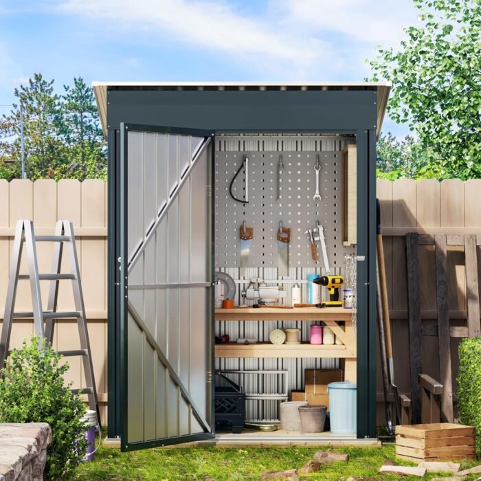5X3X6.1FT Outdoor Steel Storage Shed with Frame Floor and Lockable Doors, Ideal for Garden, Backyard, Patio Storage - Image 6
