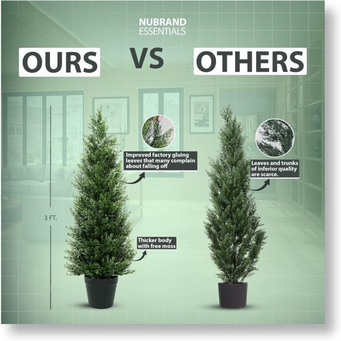 3ft Artificial Topiary Cedar Trees - Faux Outdoor Plants - Topiary Trees Artificial Outdoor - Artificial Plants - Fake Plants - Front Door Decor - Set of 2 - Image 3