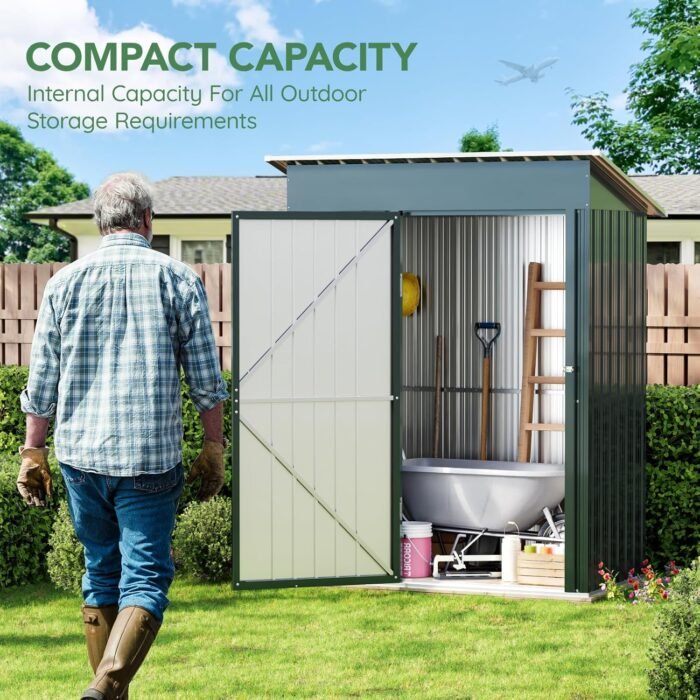 5X3X6.1FT Outdoor Steel Storage Shed with Frame Floor and Lockable Doors, Ideal for Garden, Backyard, Patio Storage - Image 2