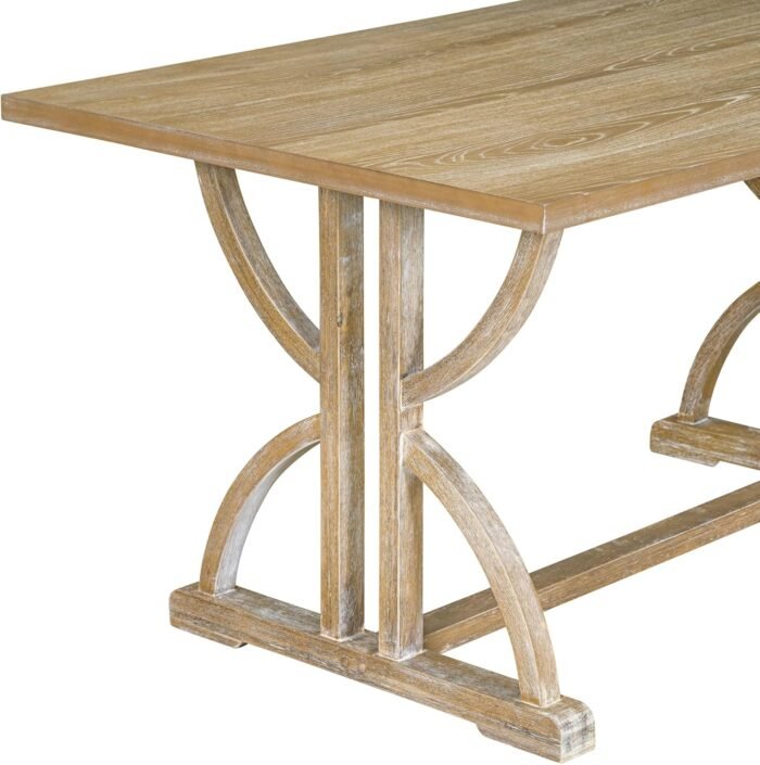 Merax 6 Pieces Wood Dining Table Set with Bench, Retro Rectangular Table with Unique Legs and 4 Upholstered Chairs & 1 Bench for Dining Room and Kitchen (Natural Wood Wash+Beige) - Image 9