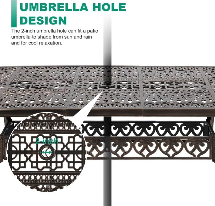 Cast Aluminum 86.6" Oval Patio Dining Table,Outdoor Dining Table for 8-10,Patio Metal Dining Table with Umbrella Hole for Backyard,Garden,Poolside - Image 7