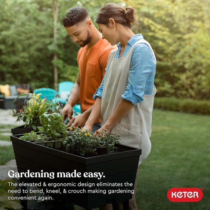 Keter Urban Bloomer 12.7 Gallon Raised Garden Bed and Outdoor Herb Garden Planter with Self Watering Gauge and Drainage Plug, Dark Grey - Image 8