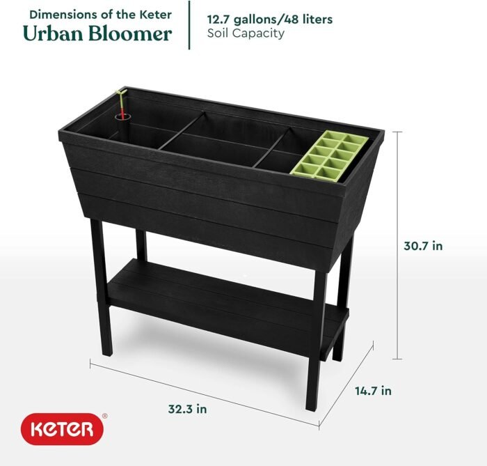 Keter Urban Bloomer 12.7 Gallon Raised Garden Bed and Outdoor Herb Garden Planter with Self Watering Gauge and Drainage Plug, Dark Grey - Image 4