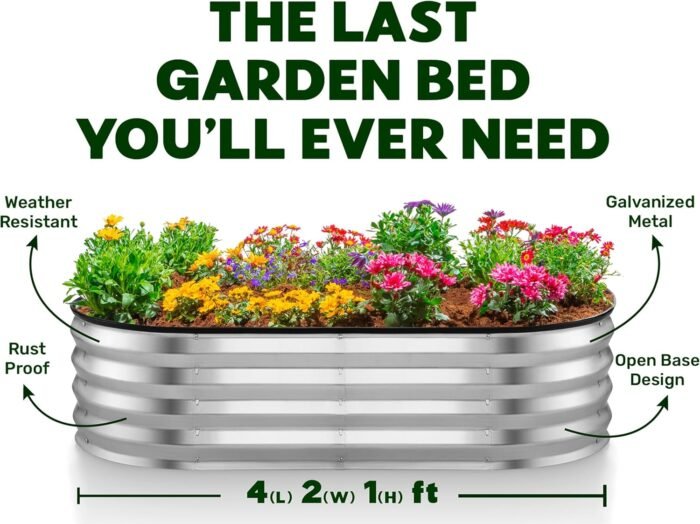 Galvanized Raised Garden Beds Outdoor // 4×2×1 ft Planter Raised Beds for Gardening, Vegetables, Flowers // Large Metal Garden Box (Silver) // Patented Tool-Free Design - Image 5