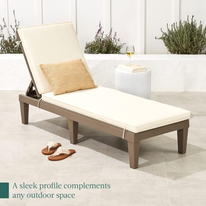 Best Choice Products Outdoor Lounge Chair, Resin Patio Chaise Lounger for Poolside, Backyard, Porch w/Seat Cushion, Adjustable Backrest, 5 Positions, 330lb Capacity - Brown/Ivory - Image 8