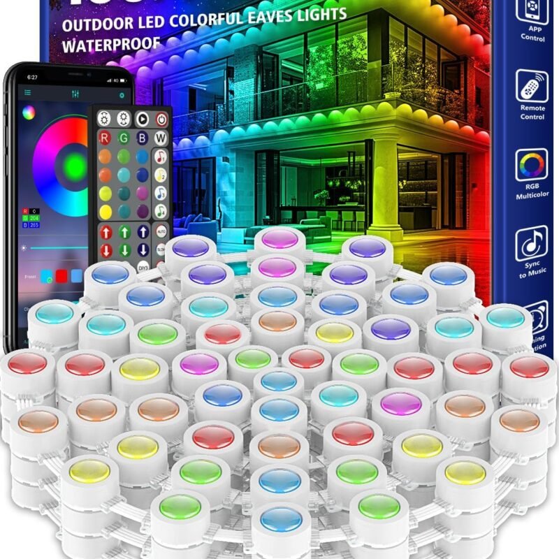100FT Permanent Outdoor RGB Lights,Waterproof Smart LED Eaves Lights with App/Remote Control,for Christmas and All Holiday Decor,Daily and Accent Lighting,House Roof and Garden Lighting