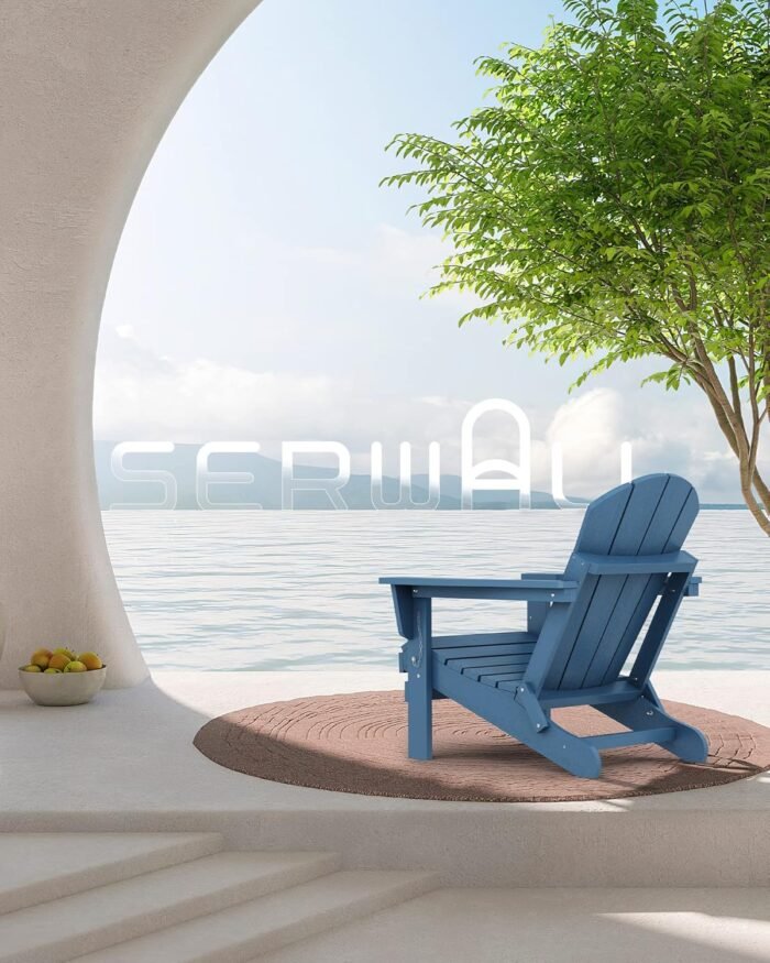 SERWALL Folding Adirondack Chairs Weather Resistant for Outdoor, Patio, Lawn, Garden, Backyard Deck, Fire Pit - Blue - Image 10