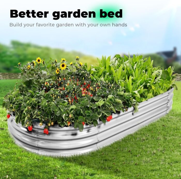 Galvanized Raised Garden Bed Kit, Oval Large Metal Planter Box, Sturdy and Durable, Garden Boxes Outdoor Raised for Vegetables, Fruits, Flowers and Herbs, 4x2x1ft (Silver) - Image 3