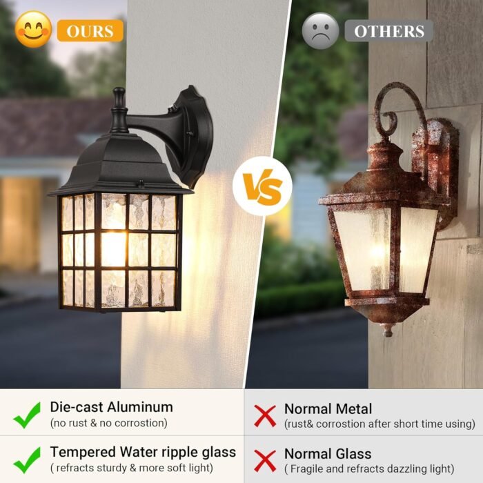 WIHTU 2-Pack Dusk to Dawn Outdoor Wall Lights, Sensor Exterior Light Fixtures, Porch Lights, Black Waterproof Wall Sconces, Outside Lighting for Garage, Front Door - Image 4