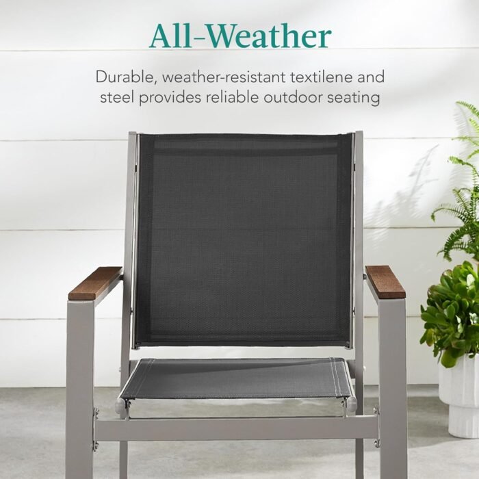 Best Choice Products Set of 2 Stackable Outdoor Textilene Chairs, All-Weather Conversation Dining Accent Furniture w/Armrests - Taupe/Charcoal - Image 4