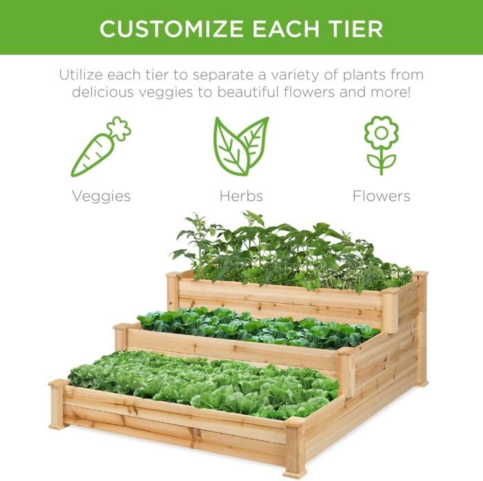 Best Choice Products 3-Tier Fir Wood Raised Garden Bed Planter Kit for Plants, Herbs, Vegetables, Outdoor Gardening w/Stackable & Flat Arrangement, Easy Assembly - Natural - Image 2