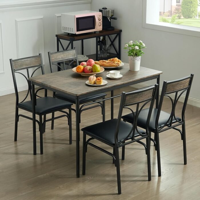 VECELO Kitchen Dining Room Table Set with 4 Chairs for Small Space, Apartment,Metal Steel Frame - Image 2