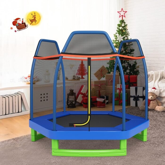Giantex 7 Ft Trampoline for Kids, Heavy Duty Steel Frame Small Mini Toddler Trampoline, Great Gifts for Boys Girls, Outdoor Indoor Kids Trampoline with Net, for Age 3-8 - Image 9