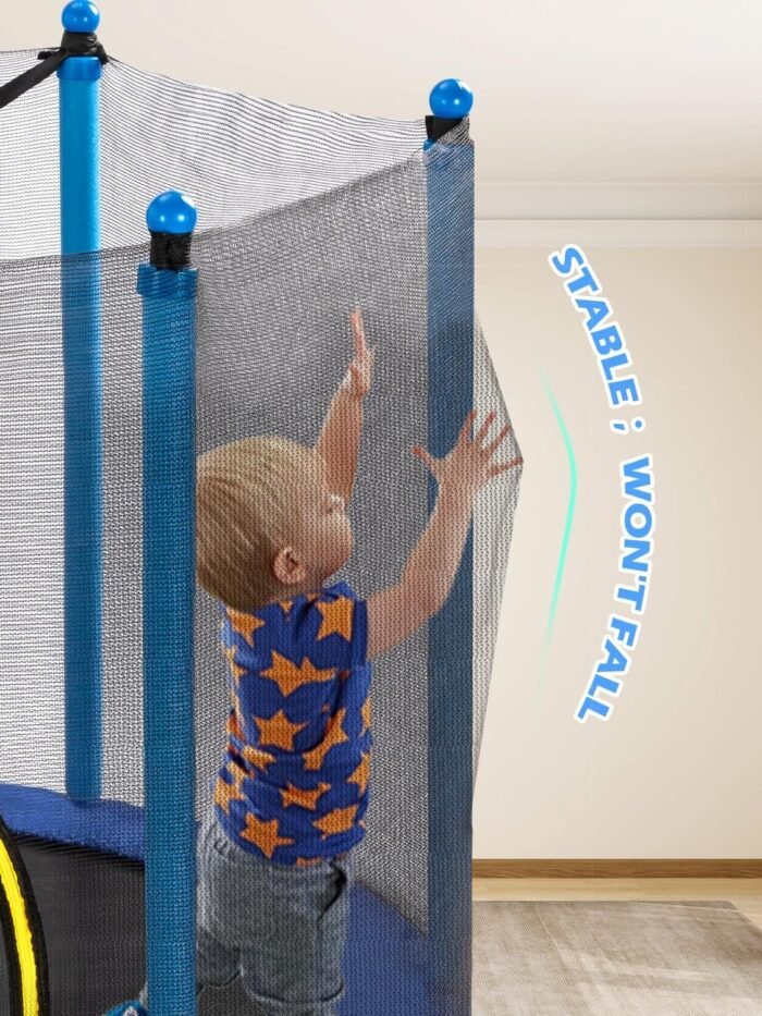 BLUERISE Trampoline 55IN 6FT Toddler Trampoline for Kids Indoor Outdoor Play for Kids Trampoline Basketball Hoop Attachment with Enclosure Net Easy to Assemble Outdoor Indoor Trampoline - Image 3