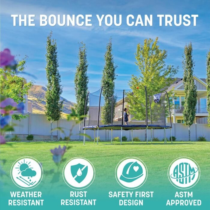 Skywalker Trampoline Outdoor 8 FT, 12 FT, 15 FT Jump N’ Dunk Round Outdoor Trampoline with Net, Trampoline Mat, and Basketball Hoop for Trampoline - Image 2