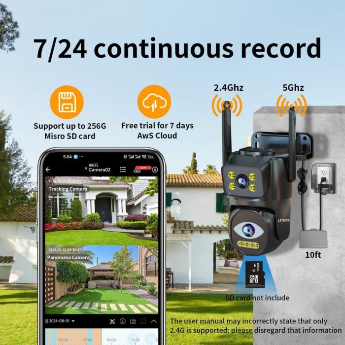Dual Lens WiFi Security Camera Outdoor, 2.4G/5G PTZ Outdoor Camera Auto Tracking,HOM Security Surveillance System Camera,WiFi,Night Vision,7/24 Recording - Image 6