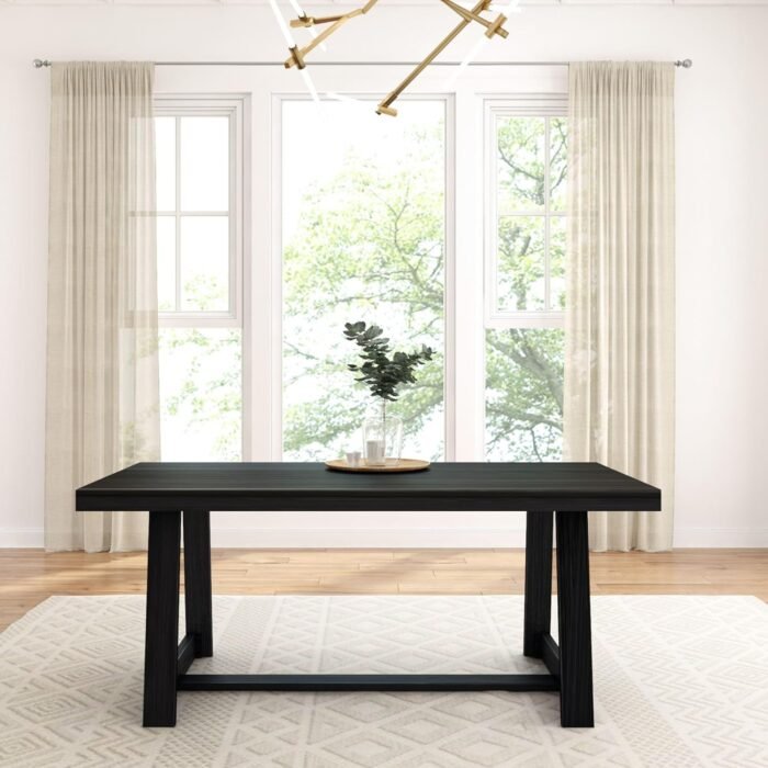 Plank+Beam 72 Inch Farmhouse Dining Table, Solid Wood Rustic Kitchen Table, Large Wooden Rectangular Dinner Table for Dining Room, Home Office, Living Room Furniture, Easy Assembly, Black Wirebrush - Image 3
