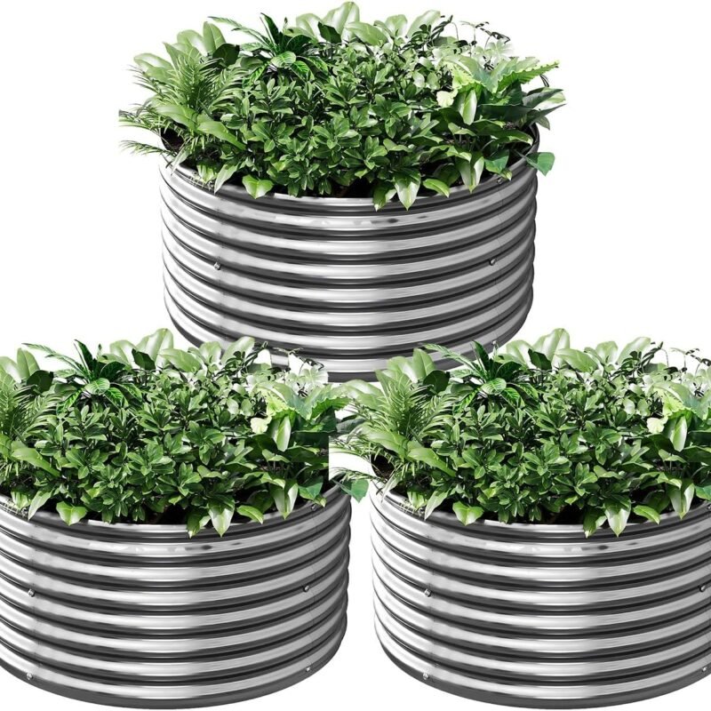 3 Pack 2x2FT Round Galvanized Raised Garden Bed Outdoor,Metal Garden Bed for Vegetables,Steel Raised Beds for Gardening,Above Ground Garden Box for Flower