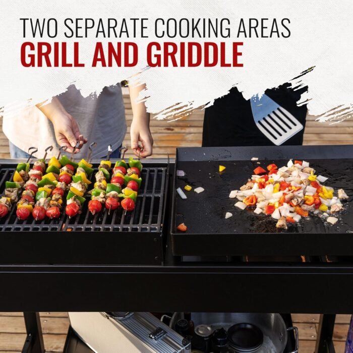 Royal Gourmet GD403 4-Burner Propane Gas Grill and Griddle Combo with Folding Legs, 48,000 BTUs, Portable Griddle Grill Combo for Outdoor Cooking While Camping or Tailgating, Black & Silver - Image 6