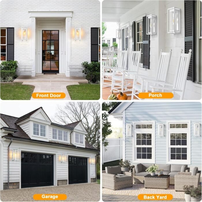 15" Large Outdoor Wall Lights, 2 Pack White Outdoor Light Fixtures, Modern Waterproof Exterior Lighting Sconces with Clear Glass Shade for Front Door, Porch, Garage - Image 5