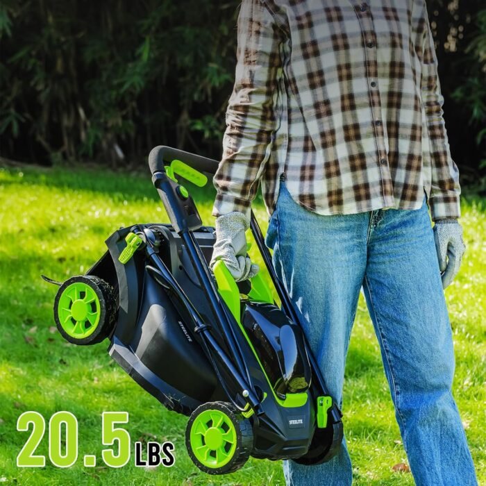 STEELITE 13-Inch Cordless Lawn Mower, 21V 4.0Ah Electric Mower with Brushless Motor, 5-Position Height Adjustment, Lightweight, 8-Gallon Grass Bag, Battery & Charger Included - Image 5