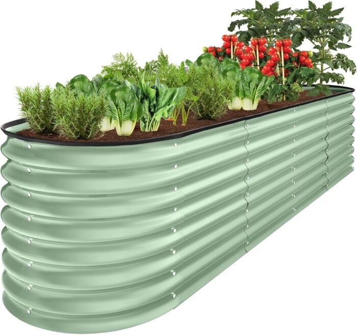 Best Choice Products 8x2x2ft Metal Raised Garden Bed, Oval Outdoor Deep Root Planter Box for Vegetables, Herbs w/ 4 Support Bars, 215 Gal Capacity - Sage Green