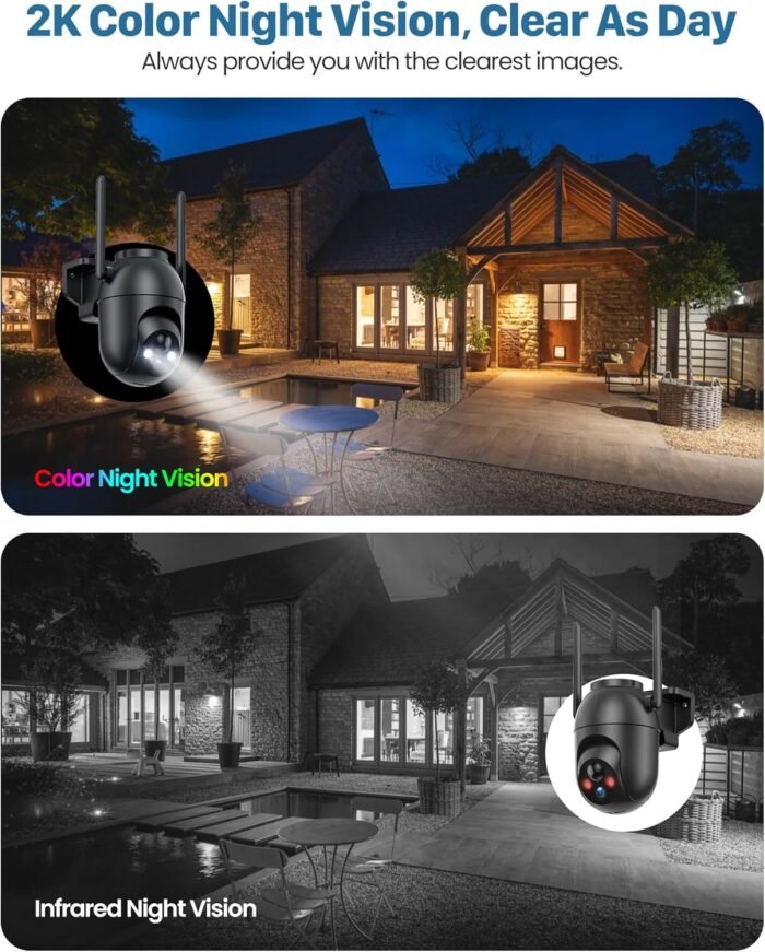 Security Cameras Wireless Outdoor: Solar Cameras for Home Security Battery Wifi Cameras Outside Surveillance Camera PTZ 360° CCTV Camera System with Color Night Vision Motion Sensor Alarm(Not 5G Wifi) - Image 7