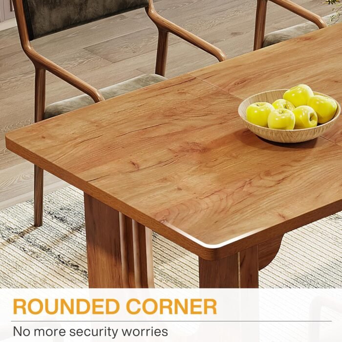 Tribesigns Modern Dining Table for 6 to 8 People, 71" Large Kitchen Dining Table with Wood Pedestal Base, Rectangular Long Dinner Table for Kitchen, Dining Room, Living Room, Rustic Brown - Image 6