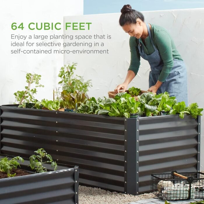 Best Choice Products 8x4x2ft Outdoor Metal Raised Garden Bed, Deep Root Planter Box for Vegetables, Flowers, Herbs, and Succulents w/ 478 Gallon Capacity - Gray - Image 6