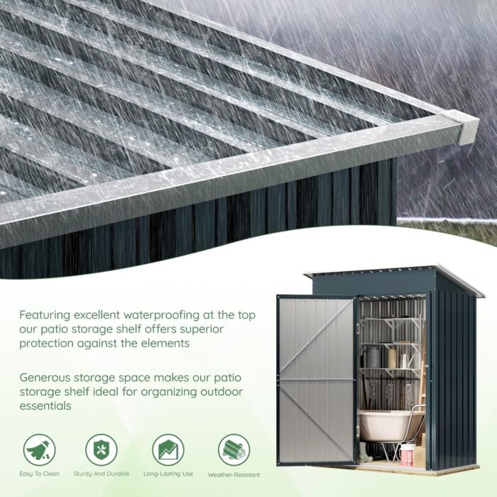 5X3X6.1FT Outdoor Steel Storage Shed with Frame Floor and Lockable Doors, Ideal for Garden, Backyard, Patio Storage - Image 8