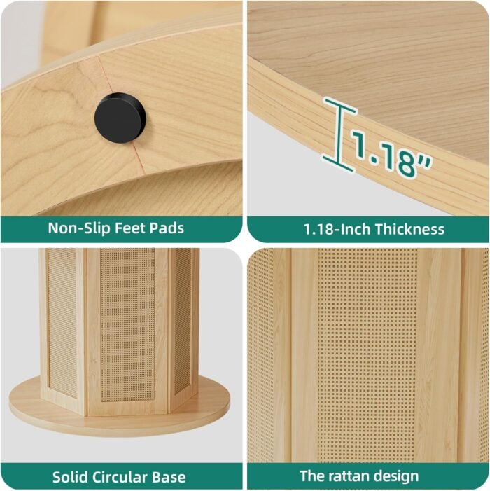 YITAHOME Round Dining Table for 4-6 People Circle Dining Table with Wooden Rattan Base Modern Farmhouse Kitchen Table Round for Dining Room Kitchen Apartment Natural Oak - Image 5