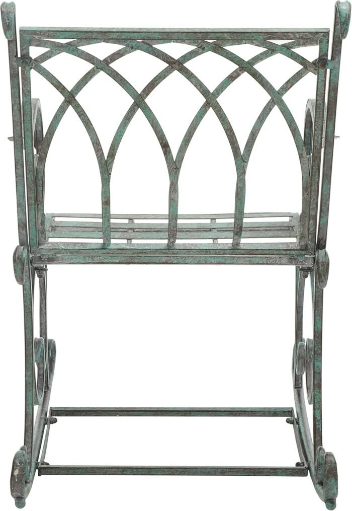 SAFAVIEH Outdoor Collection Medrano Victorian Antique Dark Green Wrought Iron Rocking Chair - Image 5