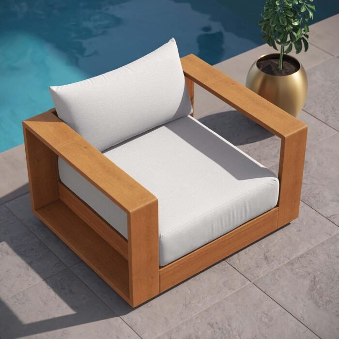 Modway Tahoe Acacia Wood Outdoor Patio Chair in Natural Light Gray with Weather-Resistant Cushions - Ideal as Club Chair or Outdoor Dining Chair - Image 8
