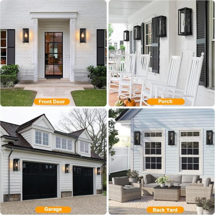 15" Large Outdoor Wall Lights, 2 Pack Matte Black Outdoor Sconces, Modern Waterproof Exterior Lighting Fixtures with Clear Glass Shade for Front Door, Porch, Garage - Image 5