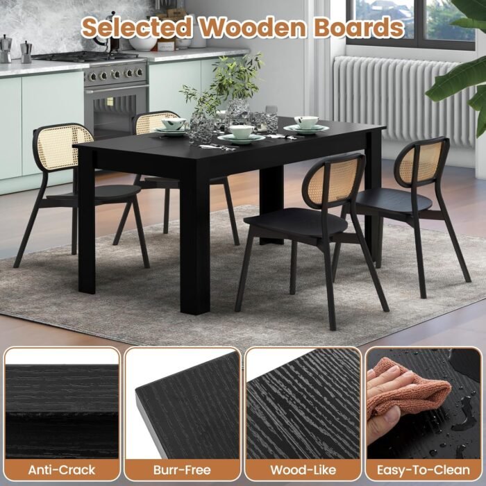 Giantex Dining Table for 6, Wood Rectangular Table, 63" L x 31.5" W x 30" H Large Farmhouse Center Table, Home Furniture Kitchen Table, Modern Dining Room Table, Supporting for 330LBS, Black - Image 4