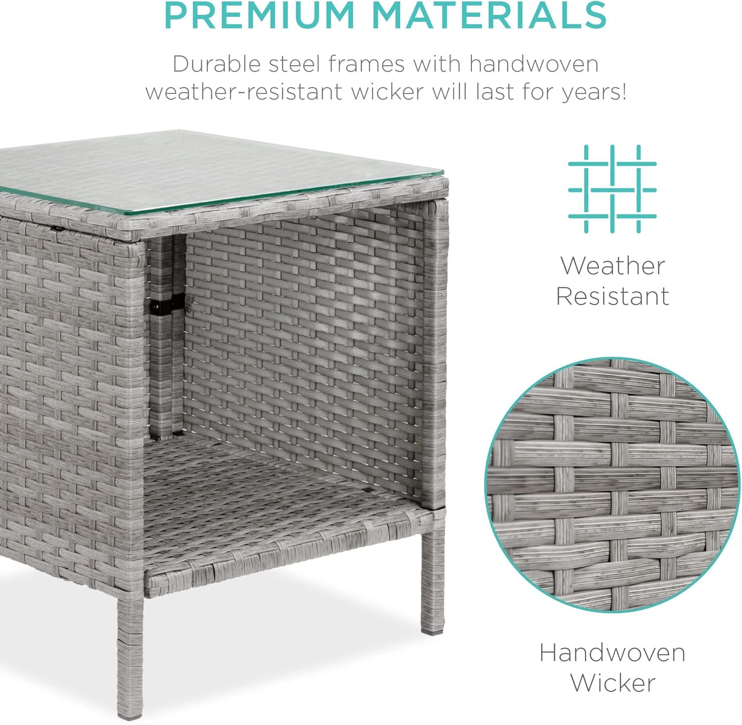 Best Choice Products 3-Piece Outdoor Wicker Conversation Bistro Set, Space Saving Patio Furniture for Garden w/Side Table - Gray/Navy - Image 5