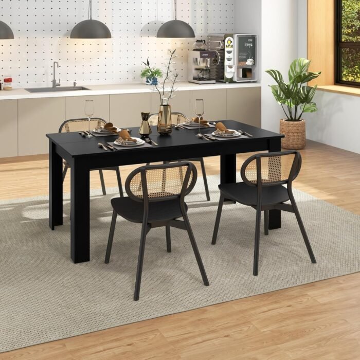 Giantex Dining Table for 6, Wood Rectangular Table, 63" L x 31.5" W x 30" H Large Farmhouse Center Table, Home Furniture Kitchen Table, Modern Dining Room Table, Supporting for 330LBS, Black - Image 5