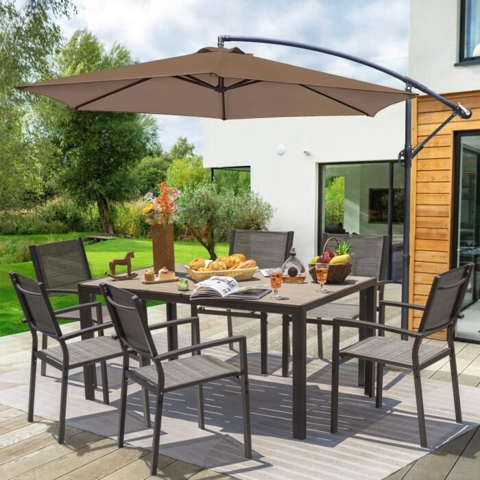 Homall Patio Dining Set 7 Pieces Outdoor Furniture Table and 6 Textilene Chairs, Light Grey - Image 6