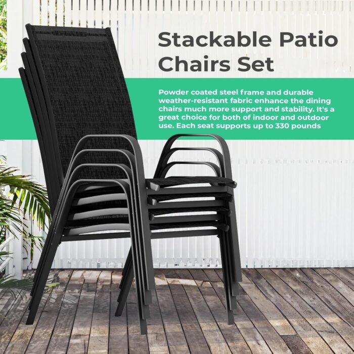 JEAREY Patio Dining Chairs Set of 4, Outdoor Stackable Dining Furniture Set, All Weather Dining Set for Lawn, Garden, Backyard, Poolside, Black - Image 6