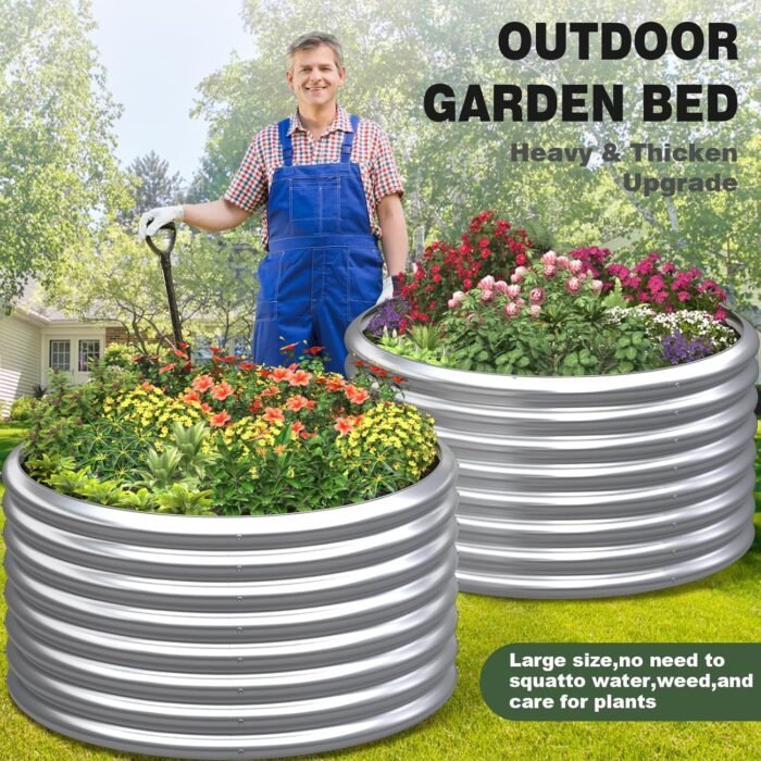 3 Pack 3x3x2FT Round Galvanized Raised Garden Bed Outdoor,Metal Garden Bed for Vegetables,Steel Raised Beds for Gardening,Above Ground Garden Box for Flower - Image 2