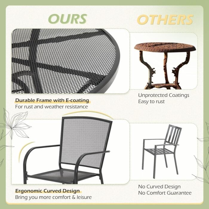 AECOJOY Metal Patio Table and Chairs Set for 4, Outdoor Dining Sets Patio Dining Table Furniture Set Round Outside Table and Chairs for Garden Backyard with Umbrella Hole - Image 8