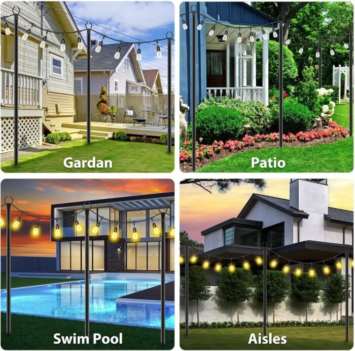 10Ft String Light Poles 4 Pack,Light Poles for Outside Lights,Outdoor with Fence Brackets Hanging Lights,Metal Stand Deck Patio Backyard - Image 2