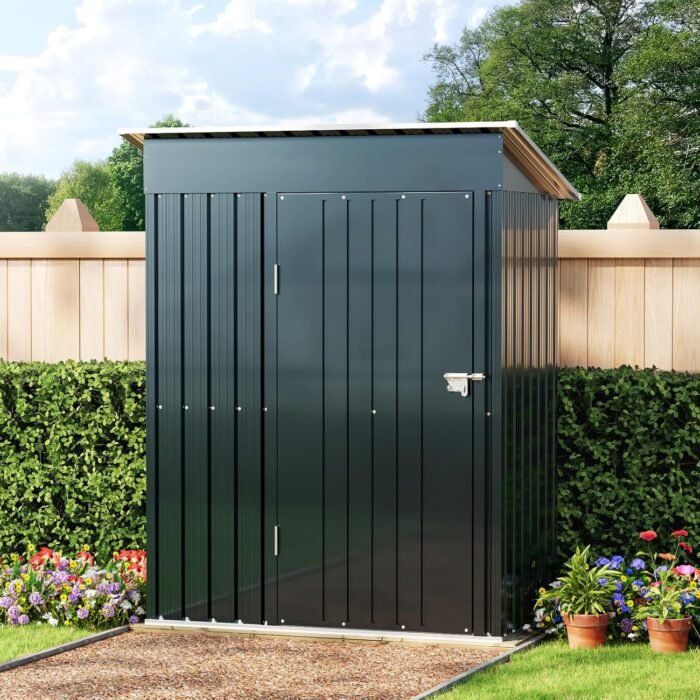 5X3X6.1FT Outdoor Steel Storage Shed with Frame Floor and Lockable Doors, Ideal for Garden, Backyard, Patio Storage - Image 7