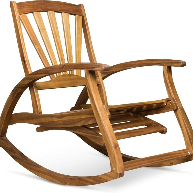 Christopher Knight Home Alva Outdoor Acacia Wood Rocking Chair with Footrest, Teak Finish