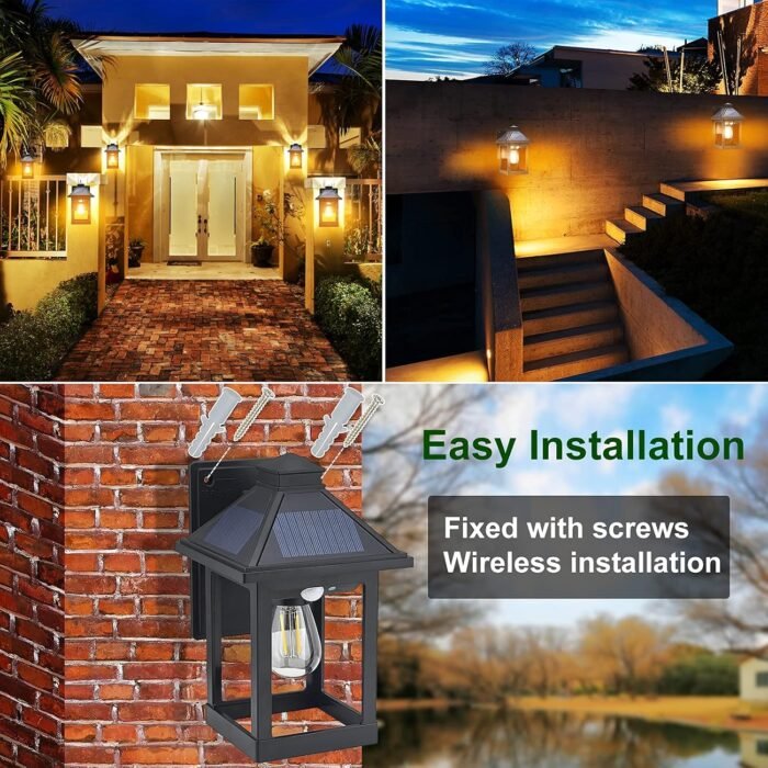 2 Pack Solar Wall Lanterns Outdoor with 3 Modes, Dusk to Dawn Motion Sensor LED Sconce Lights IP65 Waterproof, Exterior Front Porch Security Lamps Wall Mount Patio Fence Garage Decorative - Image 5